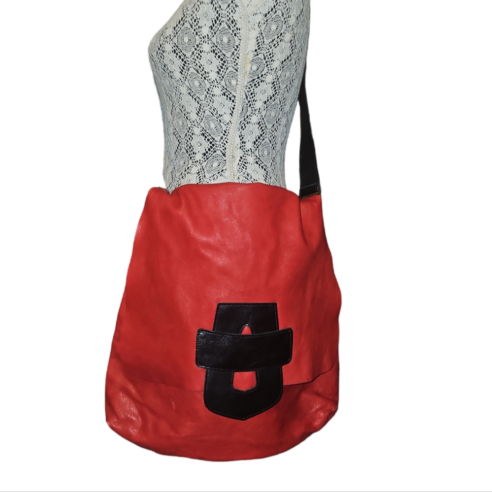 Red and Black LEATHER Satchel